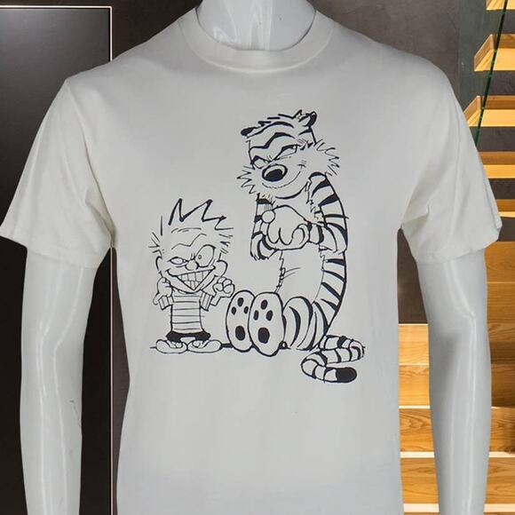 90s Vintage Calvin and Hobbes Cartoon Comic Strip T Shirt Tee M - Picture 1 of 8